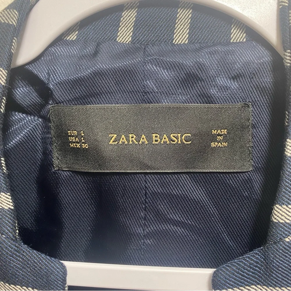 Zara Blue Striped Peplum Pocket Career Blazer Jacket, Large NEW - Picture 10 of 14